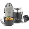 Milu Thermo per Alimenti 300ml 440ml 450ml 650ml 800ml I Contenitore Termico di Acciaio Inossidabile, Isotermico Sottovuoto per Cibi Caldi e Freddi (Nero, 450ml)