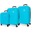 ROLL ROAD Menorca Set di Valigie Verde Turchese 52x75x27 cm Rigido ABS Chiusura a Combinazione Integrata 188L 10.35kg 4 Doppie Ruote Estensibile Bagaglio a Mano