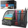 ARTEZA Organizer Scrivania in Metallo a Rete Nero con Cassetto, Design Multi-Funzionale da Tavolo a 6 Scomparti Porta Forniture e Accessori per Ufficio come Penne, Matite, Notes, Pinzatrice e Forbici