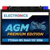 Electronicx AGM Batteria Moto YTX24H-BS12V 24Ah 320A CCA - Senza manutenzione, sigillata, a prova di perdite e antivibrazione - per moto, quad, scooter, jetski e motoslitte - compatta e potente