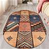 QJDTZMD Tappeto Camera Soggiorno Moderno Tappeti di Grandi Dimensioni Patchwork quadrato geometrico in marrone blu vintage, ovale, 70x100 cm Morbido Antiscivolo Pelo Corto Tappeti Ornamenti