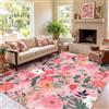 WQMMD Tappeto grande rosa floreale per soggiorno, 200 x 300 cm, lavabile in lavatrice, extra large, antiscivolo, a pelo basso, stile bohémien, vintage, per camera dei bambini, camera da letto, cucina