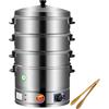 FYDZ Vaporiera elettrica a 3 livelli: acciaio inossidabile, controllo termostato, riscaldamento automatico, per colazione e altro (40 cm)