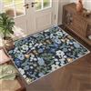 WQMMD Tappeto lavabile 60 x 90 cm blu motivo floreale a pelo corto antiscivolo con design floreale, piccolo tappeto per camera da letto, porta d'ingresso, corridoio, camera da letto, tappetino di