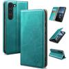SUANDUCK per Samsung Galaxy S23 Custodia Flip Pelle Magnetica Alta Qualità, Slot Carte Blocco RFID, Supporto Regolabile, Protezione Anticaduta 360°, Compatibile con Samsung S23, Blu Verde