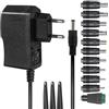 ZUOKENZU Alimentatore 12 V 1 A, adattatore CA 12 V con 11 connettori CC, caricabatterie da muro, DC 12 V, 1 A, 800 mA, 500 mA, 400 mA, 200 mA, 100 mA, cavo di alimentazione per fotocamera, altoparlante, GPS