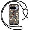 Xylota Cover Cordino per Google Pixel 10, Aesthetic Fiori Disegni Custodia con Corda Collana Tracolla Laccio, Ultra Sottile Silicone Morbido TPU Bumper Antiurto Protettiva Case, Nero