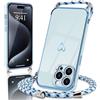 Micoden Cover pour iPhone 15 Pro Max avec Collier Réglable Cover iPhone 15 Pro Max avec Motif Coeur d'amour Mignon Etui Housse avec Cordon Tour de Cou Lanière en Corde pour iPhone 15 Pro Max (Bleu)