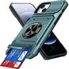 QIWEIQING Cover per iPhone 13 con Porta Carte, Militare Armor Protezione Metallo Anello Supporto Custodia Antiurto TPU Bumper Case Per iPhone 13. Verde LM