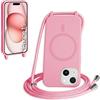 FMPCUON FNPCUON Cover Magnetica Silicone per iPhone 15 con Cordino,Compatibile con MagSafe,Custodia con Laccio Collana Tracolla Collo Sottile TPU Antiurto Protettiva Case con Corda.Pink