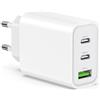 JJCALL Caricatore USB C da 65 W, 3 porte, USB C, alimentatore PD, compatibile con MacBook Pro/Air, iPhone 17 16/16 Pro/15/14/13, iPad mini/Air, S24, pixel (bianco)