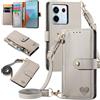 MOJIA Custodia per Xiaomi Redmi Note 13 PRO 5G / Poco X6 5G, Alta qualità Pelle Flip Portafoglio Cover per Telefono, Multifunzione Porta Carte con Tracolla Custodia. Grigio