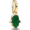 PANDORA Hamsa hand 14k gold-plated mini dangle with imitation malachite