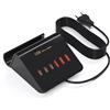 WUKUR Stazione di Ricarica USB Multipla 25W Caricatore USB Multiplo 6 Port Caricabatterie PD Carica Rapida per iPhone Pad Galaxy Samsung Airpods Pixel Iwatch Redmi (Nero 25W)