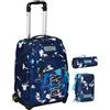 Seven Trolley Scuola Fisso, SpottyBlue, Blu, 2 in 1, Doppio Uso, Trolley e Zaino, Bambino Ragazzo + Astuccio 3 Zip + Portpenne
