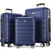 SHOWKOO Set di Valigie Rigide 3 Pezzi Espandibile ABS+PC Leggero Resistente Valigia Trolley da Viaggio con Chiusura TSA e 4 Ruote Doppie (Dark Blue, Set 3 Valigie 55+67+77 cm)