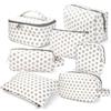 Mulaibdin 7 Pezzi Beauty Case da Viaggio, Trousse Trucchi Donna, Pochette Trucchi Ragazza, Makeup Bag Organizer a Pois in Cotone, Carino e Portatile Borse da Toilette per Regalo (Grigio)