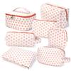 Mulaibdin 7 Pezzi Beauty Case da Viaggio, Trousse Trucchi Donna, Pochette Trucchi Ragazza, Makeup Bag Organizer a Pois in Cotone, Carino e Portatile Borse da Toilette per Regalo (Rosa)