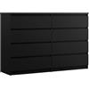 3E 3xE living.com 3xE living Cassettiera 138 cm, 8 Cassetti, Nero Opaco, 138 x 39 x 102 cm