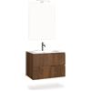 AQA DESIGN mobile bagno composizione 4 pezzi, mobile bagno con lavabo, base sospesa con frontali in MDF cannettato, set mobili bagno nr2 cassetti - Rovere - 61x46,5x190 cm