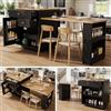 VIVCA Armadio a isola da cucina multifunzione, con piano estraibile, 122,5-195,5 cm, bianco/nero, portata fino a 60 kg