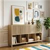 [en.casa] Credenza Bassa Mobile Contenitore con 4 Ante Decorative Push to Open e Scomparti Aperti Sideboard per Soggiorno Studio 77x145x30 cm Effetto Rovere, medio-chiaro