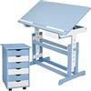 tectake® Scrivania con Cassettiera a Rotelle, 7 Cassetti, Piano in MDF | Altezza Regolabile 63-94 cm, Superficie Inclinabile, Spigoli Smussati, Listelli Ferma Fogli, Pulizia Panno Umido, Blu