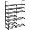 WOLTU Scarpiera a 7 ripiani, scarpiera per corridoio, ingresso, scarpiera in metallo, scarpiera con 10 ganci, organizer per scarpe nero, 86 x 125 x 30 cm