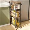 Kssiaz Carrello Portaoggetti Sottile con Ruote, Carrello a 4 Ripiani con Maniglia, 7,1 di Profondità, Altezza Regolabile, Scaffale Mobile Multiuso per Cucina, Bagno, Lavanderia, Nero+Marrone