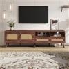 TIZZ Mobile TV per TV da 80 pollici, 200 x 37 x 49,5 cm, con 2 ante in rattan, 2 cassetti, bassa, 8 piedi, marrone, moderno centro di controllo dell'intrattenimento