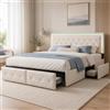 FOERPL Letto imbottito 160 x 200 cm, letto matrimoniale con 4 cassetti, letto imbottito in poliuretano, con illuminazione a LED, rete a doghe, testiera regolabile in altezza, bianco