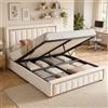 PerGar Letto Matrimoniale con contenitore 160x200, Letto imbottito con testiera e rete a doghe in Legno, Sollevamento Idraulico, Struttura Letto, velluto, beige, senza materasso