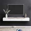 Dawselod Mobile porta TV a parete in legno massello, mobile TV moderno a parete con 2 cassetti, fori passacavi, angoli arrotondati, soggiorno, camera da letto, design sospeso salvaspazio (A Bianco, 160CM)