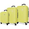 ROLL ROAD Menorca Giallo Set di Bagagli 52x75x27 cm Rigido ABS Lucchetto a Combinazione Integrato 188L 10.35kg 4 Doppie Ruote Estensibile Bagaglio a Mano