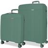 MOVOM Verde Scuro Set di Valigie 48x68x27 cm Rigido Polipropilene Chiusura TSA Integrata 109L 6.6 kg 4 Doppie Ruote Estensibile Bagaglio a Mano