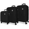 ROLL ROAD Menorca Set di Valigie Nero 52x75x27 cm Rigido ABS Lucchetto a Combinazione Integrato 188L 10.35kg 4 Doppie Ruote Estensibile Bagaglio a Mano