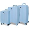 ROLL ROAD Joumma Acadia Azzurro Set di Bagagli 55/65/75 cm Rigido Polipropilene Lucchetto a Combinazione Integrato 210L 10.2kg 4 Doppie Ruote Estensibile Bagaglio a Mano