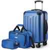 Amazon Basics Set di Valigie Rigide, 3 pezzi, Trolley, Borsa a mano, Borsa da viaggio compatta, Espandibili, 4 Ruote Girevoli, Blu Navy