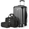 Amazon Basics Set di Valigie Rigide, 3 pezzi, Trolley, Borsa a mano, Borsa da viaggio compatta, Espandibili, 4 Ruote Girevoli, Nero