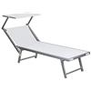 Totò Piccinni LETTINO SALENTO Prendisole Pieghevole in Alluminio con TETTUCCIO mare spiaggia piscina giardino (Bianco)