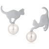 jiamiaoi Orecchini pendenti in argento Sterling con perle d'acqua dolce, da donna, con graziosi gattini, 1 paio