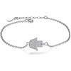 Gold Gala Bracciale in Argento 925 Rodiato con Zirconi Bianchi Misura Regolabile (Mano di Fatima)