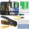 LIAILA Set di strumenti di rete, connettori RJ45 passanti per Cat5, Cat6, Cat7 con 50 connettori per cavi Cat6, connettori Cat7, strumento di perforazione, kit di riparazione di rete RJ45/RJ11/RJ12