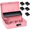 Sgorlds Grande cassetta portavalori con serratura a combinazione e vassoio per soldi, salvadanaio con vassoio per contanti, cassetta di sicurezza per ufficio e lavoro, 30 x 24 x 8,9 cm, rosa