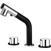 XDSMB Rubinetto Bagno 3 Fori con Doccetta Estraibile Rotazione di 360° Doppia Maniglia Miscelatore Lavabo Bagno Calda e Fredda,Nero + Cromo Placcato