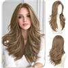 Sofeiyan Parrucche Lunghi Lisci,55 cm Castano Cenere con Riflessi Parrucca con Frange a Tenda,Layered Parrucca con Lace Front per Donna,Capelli Sintetica per Quotidiano Matrimonio Festival