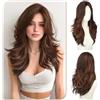 Sofeiyan Parrucche Lunghi Lisci,55 cm Castano Castagno Dorato Parrucca con Frange a Tenda,Layered Parrucca con Lace Front per Donna,Capelli Sintetica per Quotidiano Matrimonio Festival