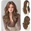 Sofeiyan Parrucche Lunghi Lisci,55 cm Castano Misto Biondo Parrucca con Frange a Tenda,Layered Parrucca con Lace Front per Donna,Capelli Sintetica per Quotidiano Matrimonio Festival
