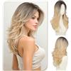 Sofeiyan Parrucche Lunghi Lisci,55 cm Biondo Chiaro con Radici Scure Parrucca con Frange a Tenda,Layered Parrucca con Lace Front per Donna,Capelli Sintetica per Quotidiano Matrimonio Festival