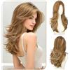 Sofeiyan Parrucche Lunghi Lisci,55 cm Biondo Dorato Misto Parrucca con Frange a Tenda,Layered Parrucca con Lace Front per Donna,Capelli Sintetica per Quotidiano Matrimonio Festival